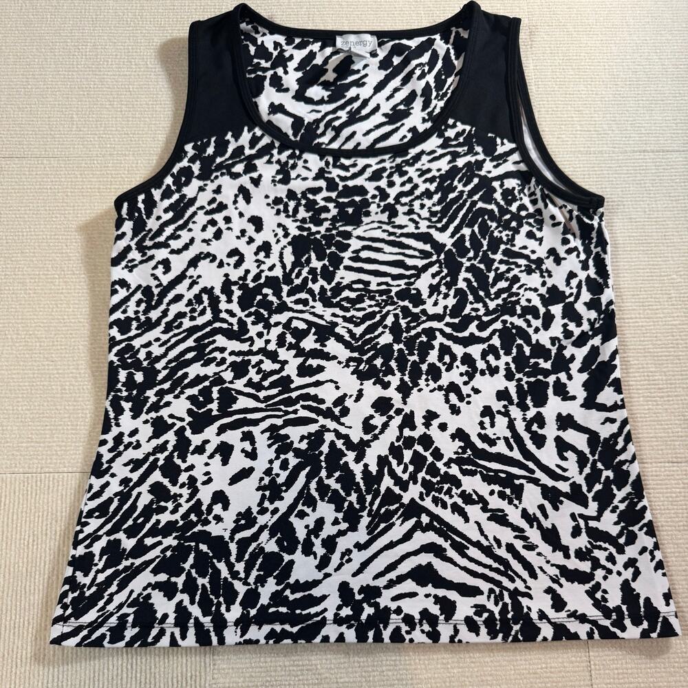 Zenergy by Chico's Women's 1 Tank Top Animal Print Black White Athletic Stretch